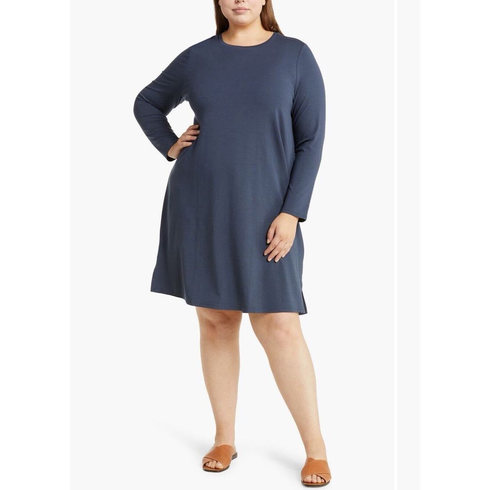 NEW Eileen Fisher Long Sleeve Jersey Shift Dress Crewneck Size 3X